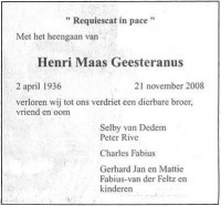 Overlijdensbericht Henri MG (2008) gepubliceerd in het NRC van 24-11-2008.